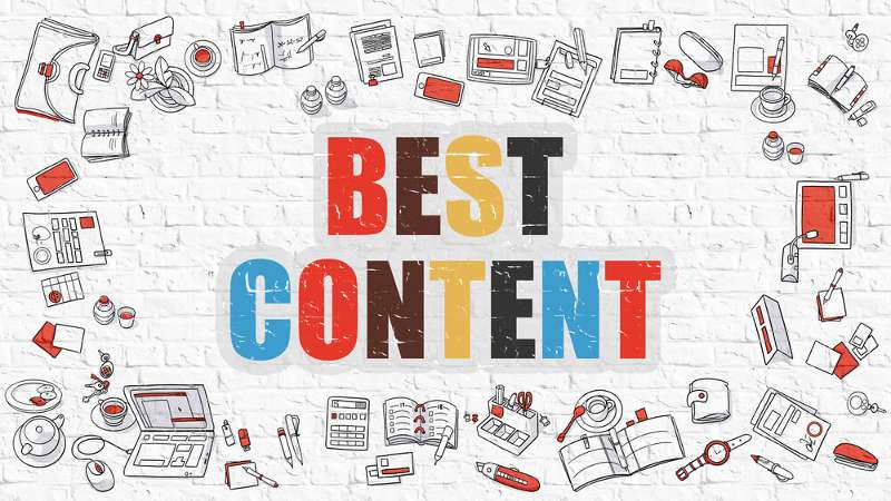 Best Content. Multicolor Inscription on White Brick Wall with Doodle Icons Around. Best Content Concept. Modern Style Illustration with Doodle Design Icons. Best Content on White Brickwall Background.-1