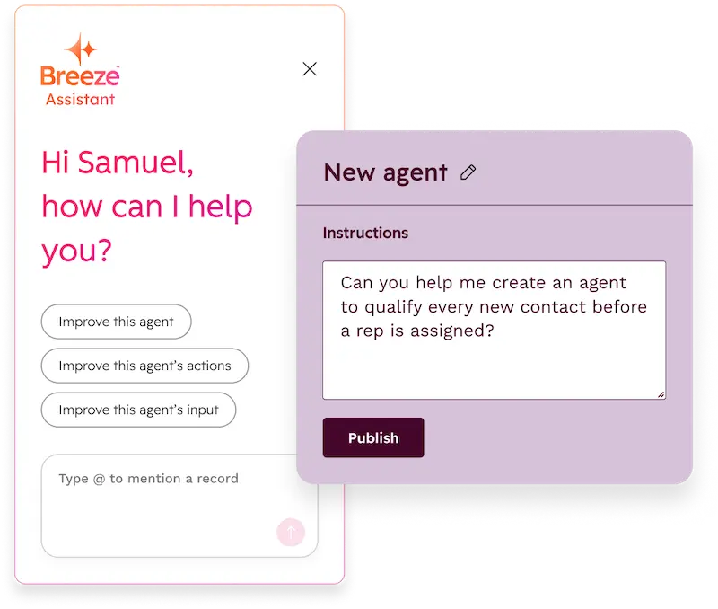 Interfaccia dell'Agent Builder di HubSpot per configurare le regole di interazione e i limiti di un agente AI personalizzato.