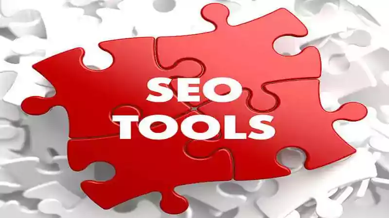 An image with tiles showing terms related to SEO strategy, such as tools, measure, and analysis.