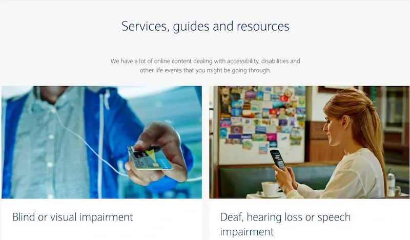 Captura de pantalla de la página de accesibilidad de Barclays, que demuestra su compromiso con los servicios accesibles.