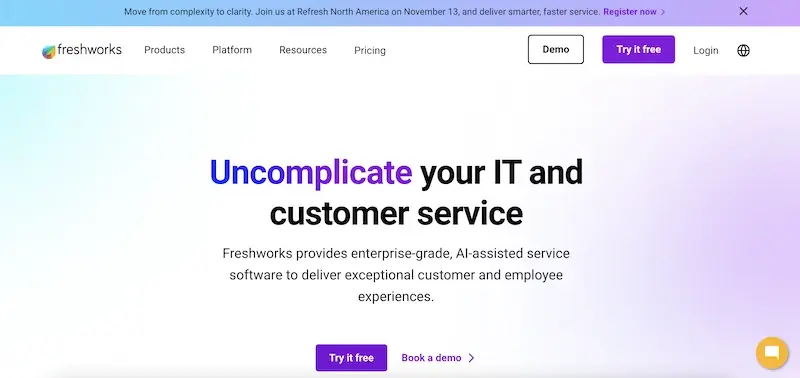 Captura de pantalla de la interfaz de Freshworks CRM, centrada en la gestión de contactos y clientes.