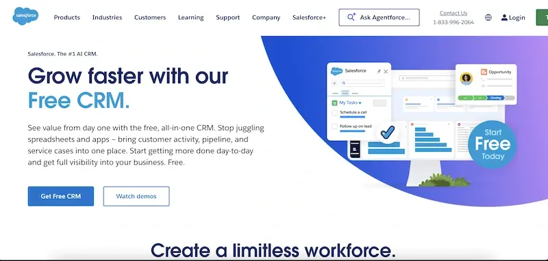 Captura de pantalla de la interfaz de Salesforce CRM, que muestra un panel de control de ventas.