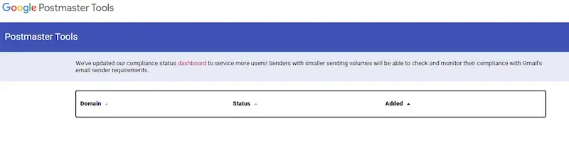 Eingabefeld zur Verifizierung einer Domain in den Google Postmaster Tools