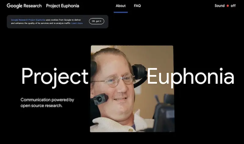 Página principal del Proyecto Euphonia de Google, que trabaja para mejorar el reconocimiento de voz para diversos patrones del habla.