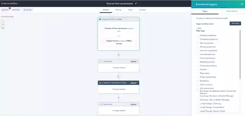 Screenshot eines HubSpot-Workflows, der einen ABM-Nurturing-Prozess darstellt.