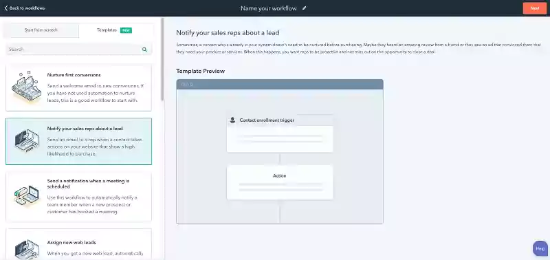 Beispiel eines HubSpot-Workflows zur Automatisierung von Aufgaben für Vertriebsmitarbeiter.