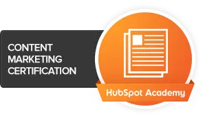 Icona del badge per la certificazione in Content Marketing di HubSpot Academy.