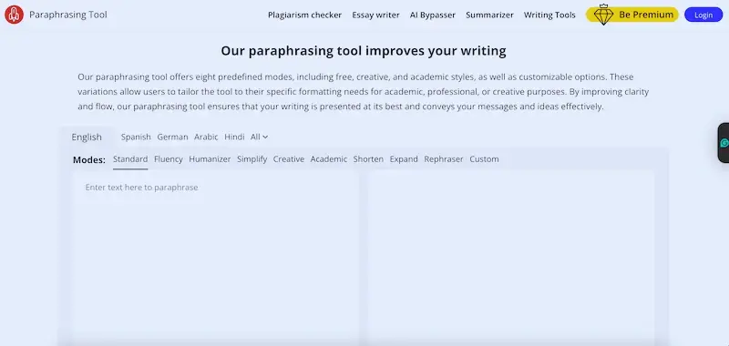 Demostración de la herramienta ParaphraseTool.ai reformulando un párrafo para crear contenido nuevo.