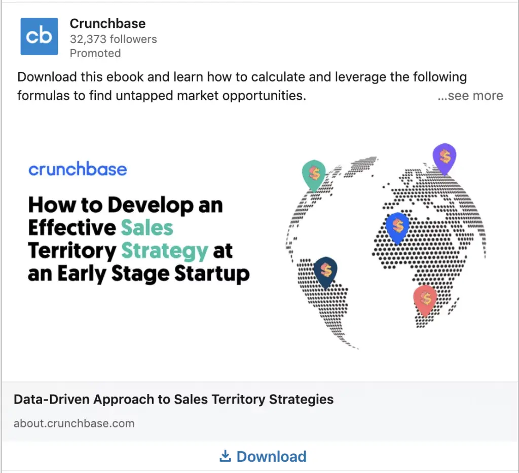 Beispiel einer LinkedIn-Anzeige von Crunchbase, die auf Risikokapital abzielt.