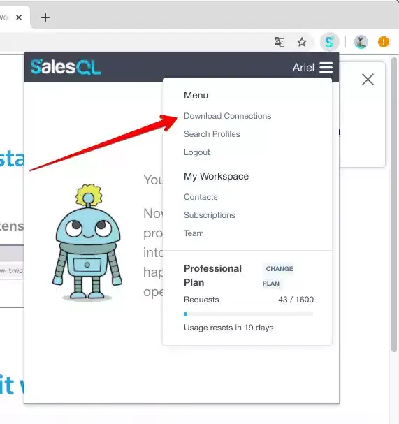 SalesQL 插件中“下载联系人”的选项