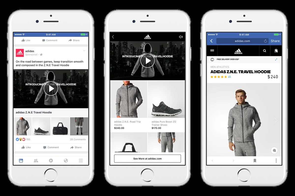 Beispiel einer Facebook Collection-Anzeige für eine Modemarke.