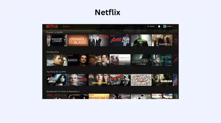 Netflix主页截图，展示了为用户量身定制的电影和电视节目推荐。