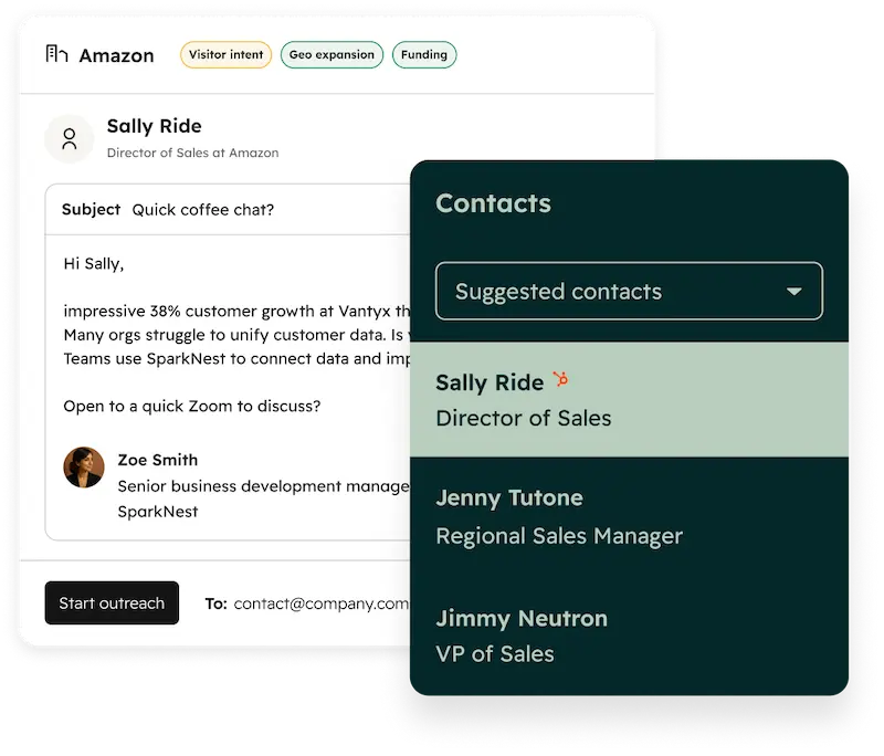 Interfaccia dell'agente di prospezione AI di HubSpot che mostra un'interazione contestuale con un potenziale cliente per concludere un affare.