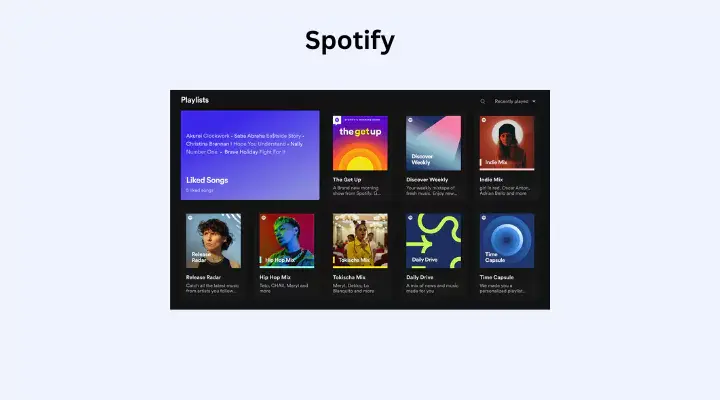 Spotify应用程序界面截图，显示了“每周发现”播放列表，这是其个性化音乐推荐的一个例子。