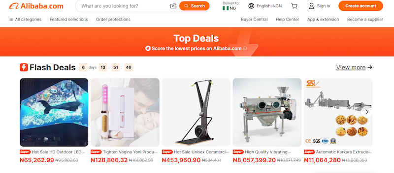 Capture d'écran d'une vente flash sur la place de marché Alibaba, montrant un compte à rebours pour souligner la rareté de l'offre.