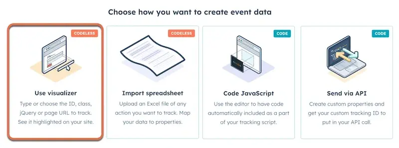 Création d'événements comportementaux personnalisés dans l'interface visuelle de HubSpot.